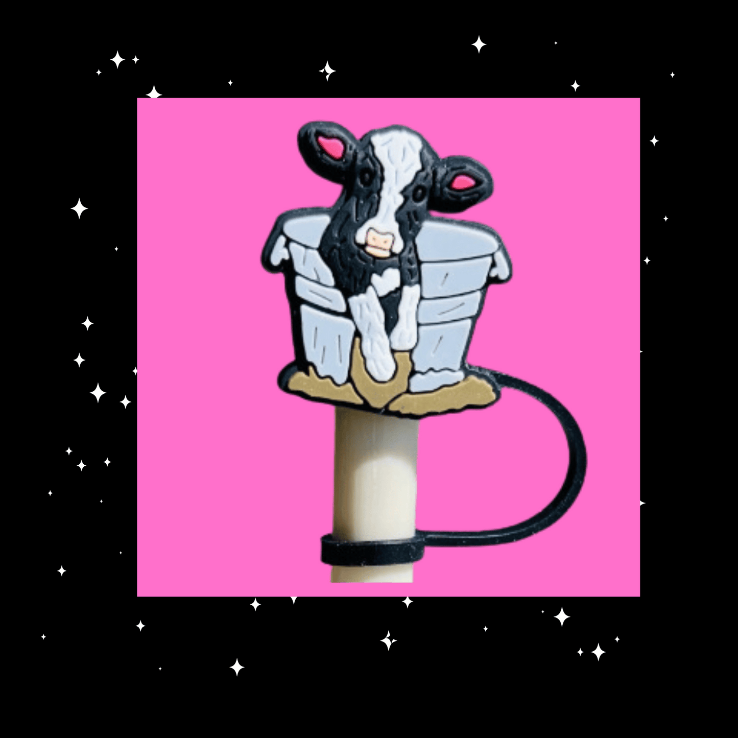 Cow in a Bucket Straw Topper - Black