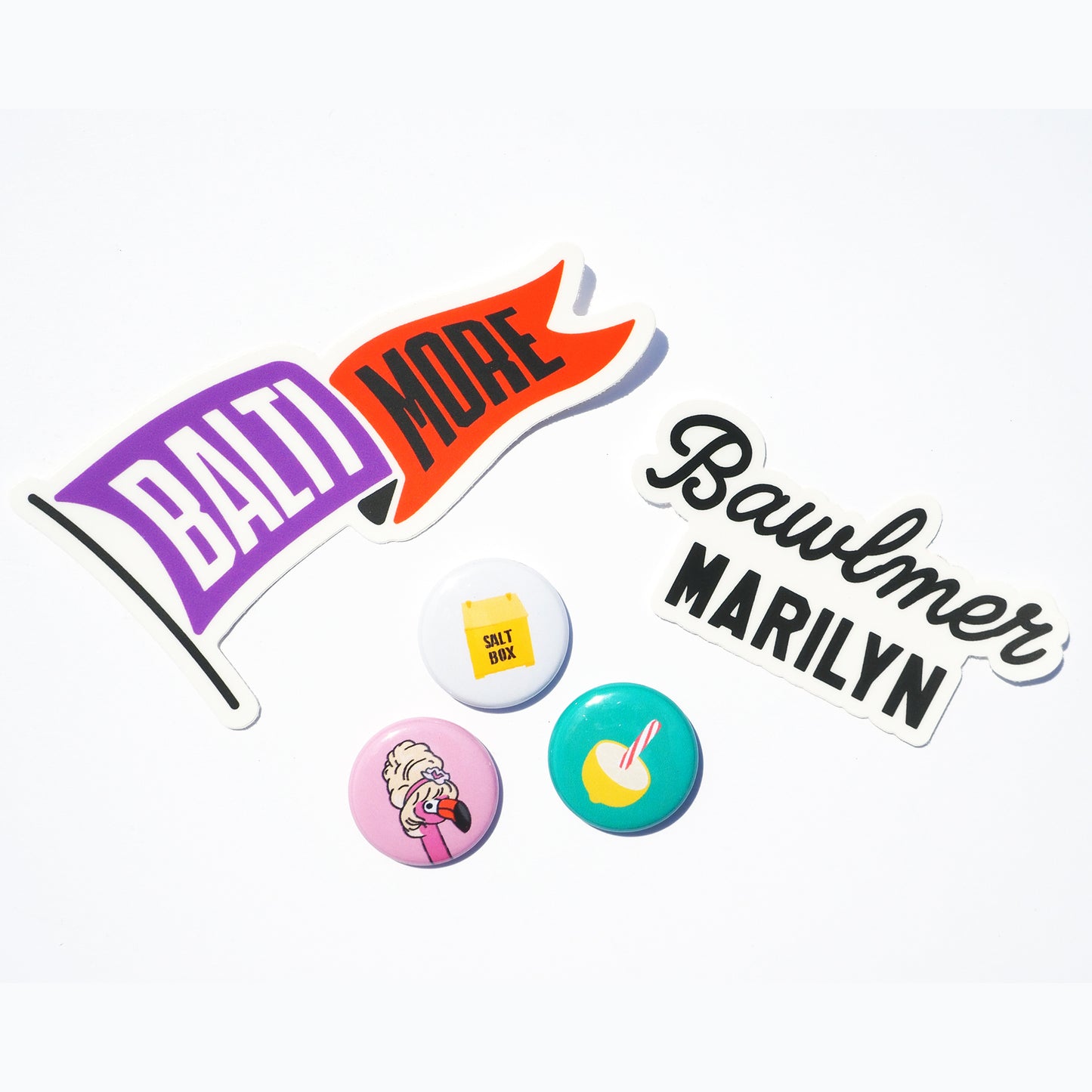 Bawlmer Sticker & Button Pack