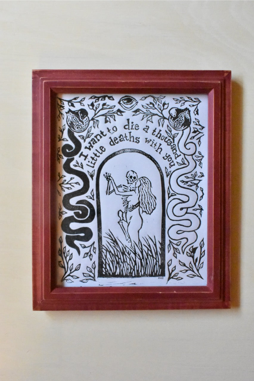 Framed A Thousand Little Deaths 8”x10” Block Print