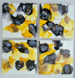 
            
                Load image into Gallery viewer, Black &amp;#39;n&amp;#39; Yellow Ceramic Coaster Set
            
        