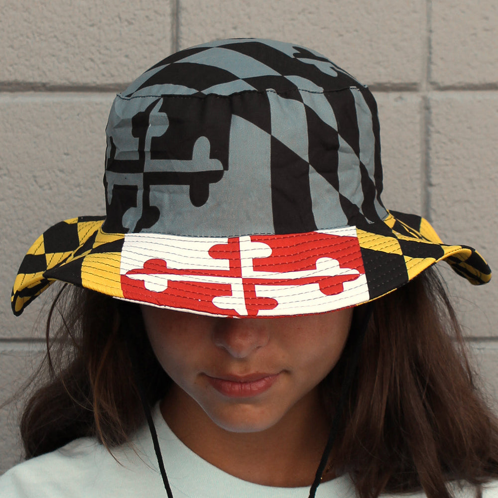 Greyscale with Maryland Flag Rim / Bucket Hat - Route One Apparel