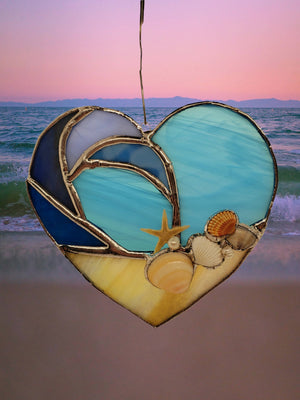 
            
                Load image into Gallery viewer, stained glass heart with shells
            
        