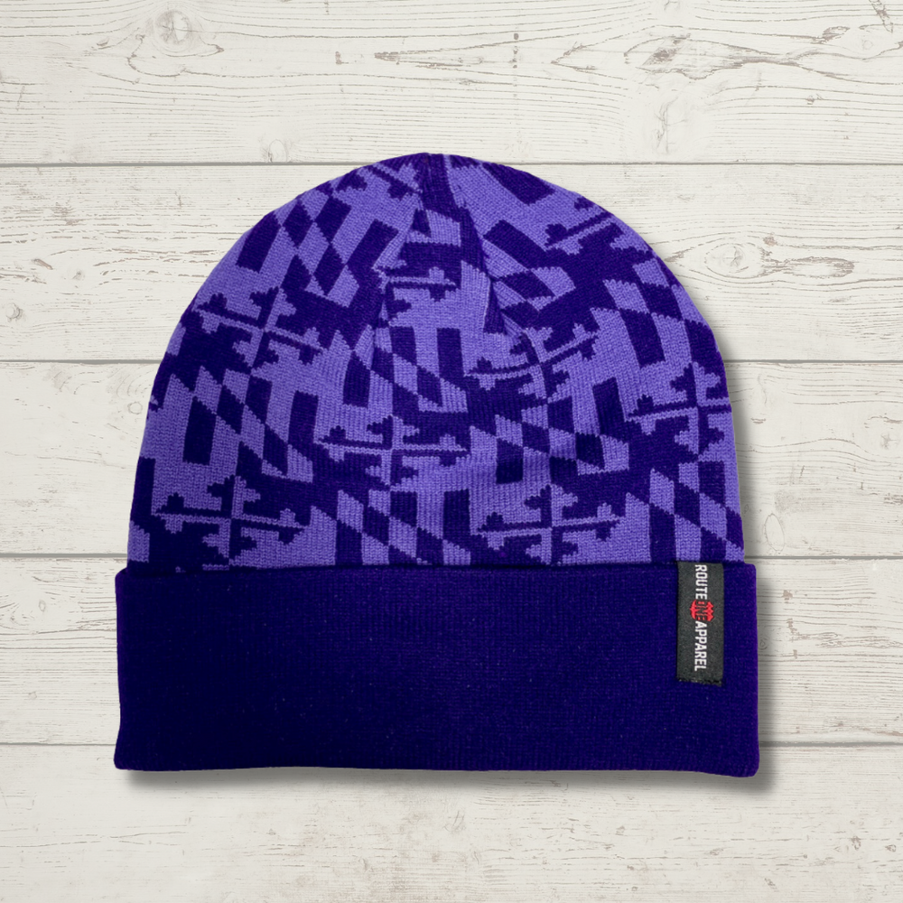 
            
                Load image into Gallery viewer, Purple Maryland Flag / Beanie - Route One Apparel
            
        