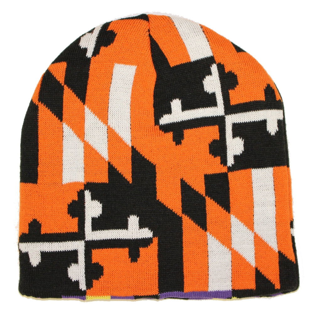 Baltimore Purple & Orange Maryland Flag / Reversible Knit Beanie Cap - Route One Apparel